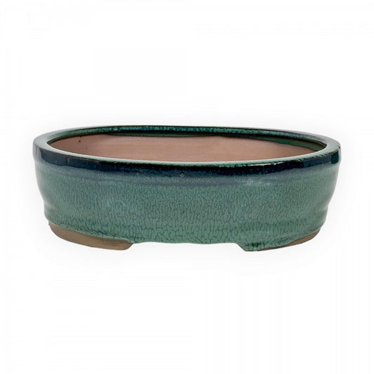 Ovale keramische bonsai pot 15,5 cm groen
