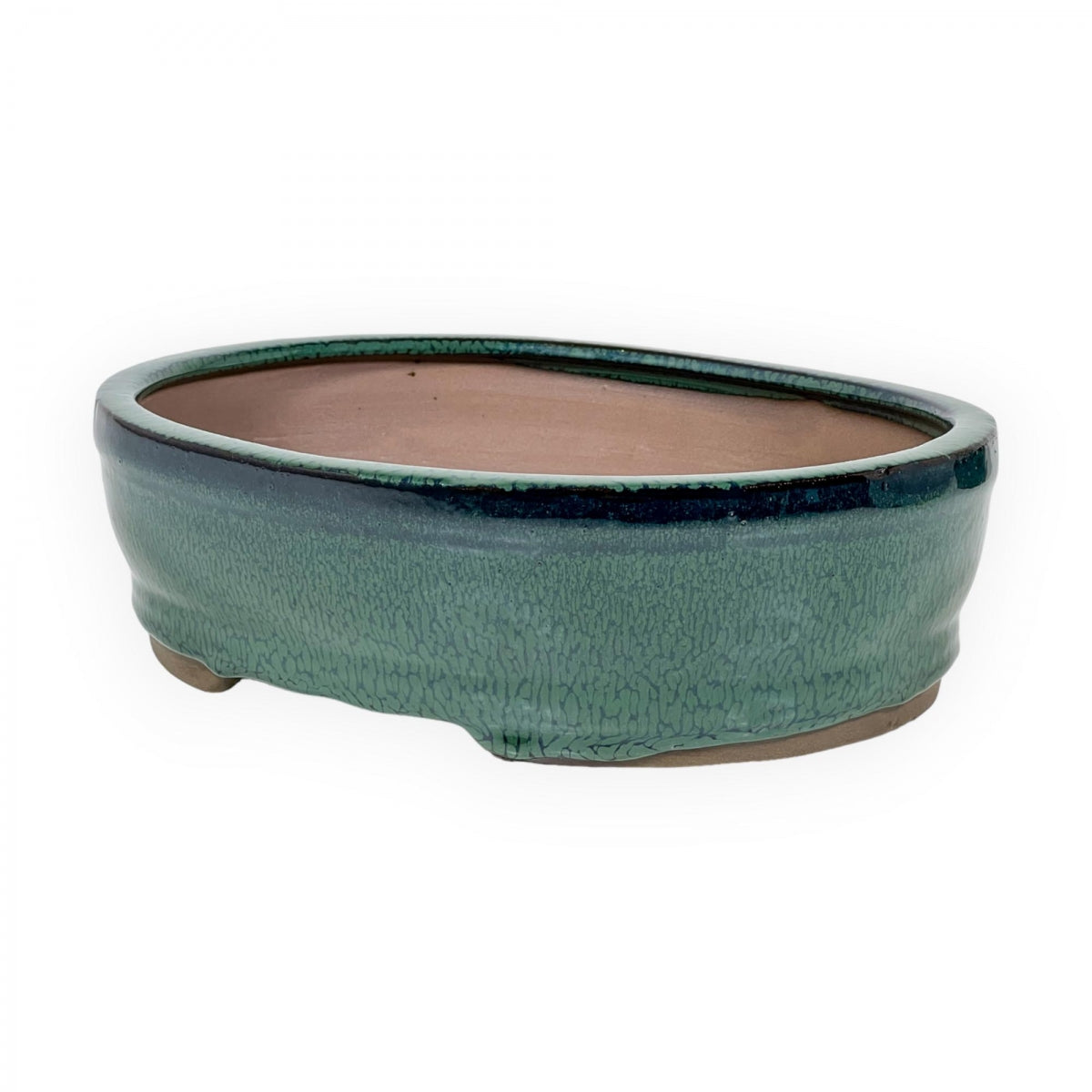 Ovale keramische bonsai pot 15,5 cm groen 2