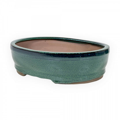 Ovale keramische bonsai pot 15,5 cm groen 2