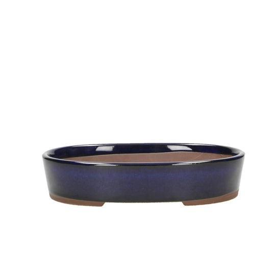 Ovale keramische bonsai pot 17 cm donkerblauw