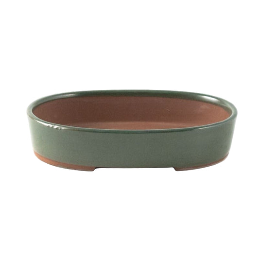 Ovale keramische bonsai pot 17 cm groen