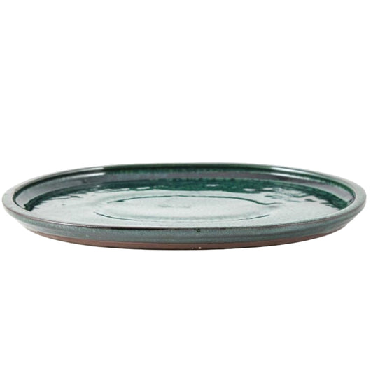Ovale keramische bonsai schaal 15,5 cm groen